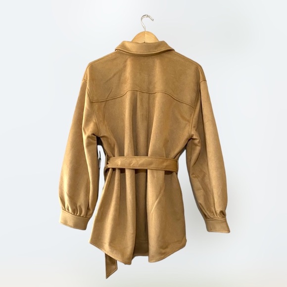 Laundry by Shelli Segal sz L Tan Faux Suede Jacket with Snap Closure Tie Waist - Picture 2 of 14